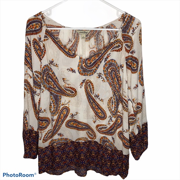 Lucky Brand Large Boho Paisley Peasant Blouse - Picture 2 of 9